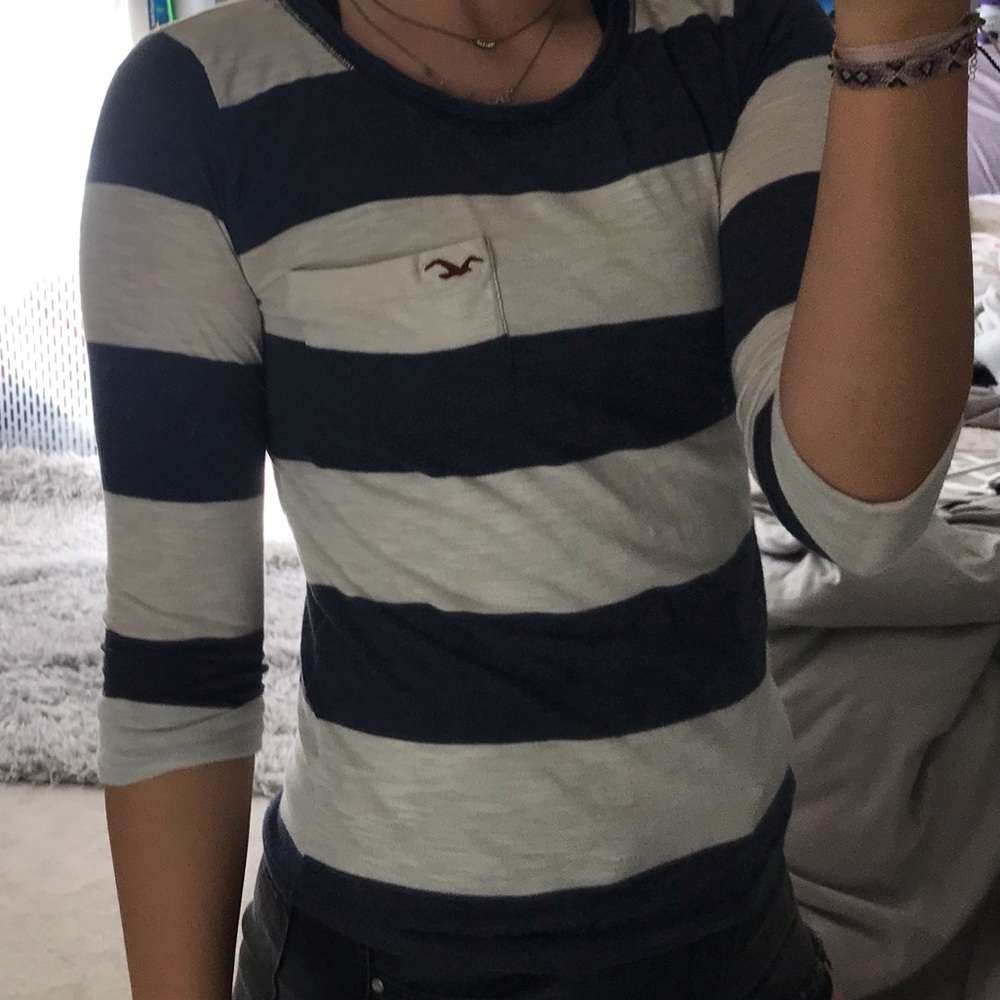 Hollister blue and white striped long sleeve